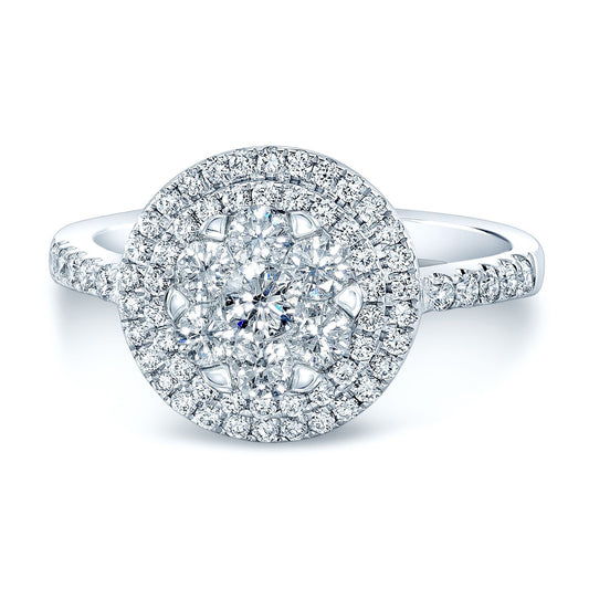 Diamond Double Entourage Ring In 14k White Gold 0.85ctw