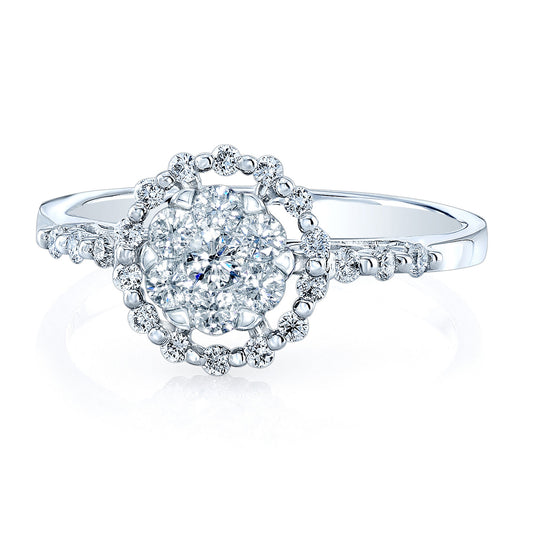 14k White Gold Diamond Prong-set Halo Ring 0.42ctw