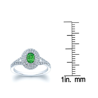 Tsavorite And Diamond Double Halo Ring In 14k White Gold