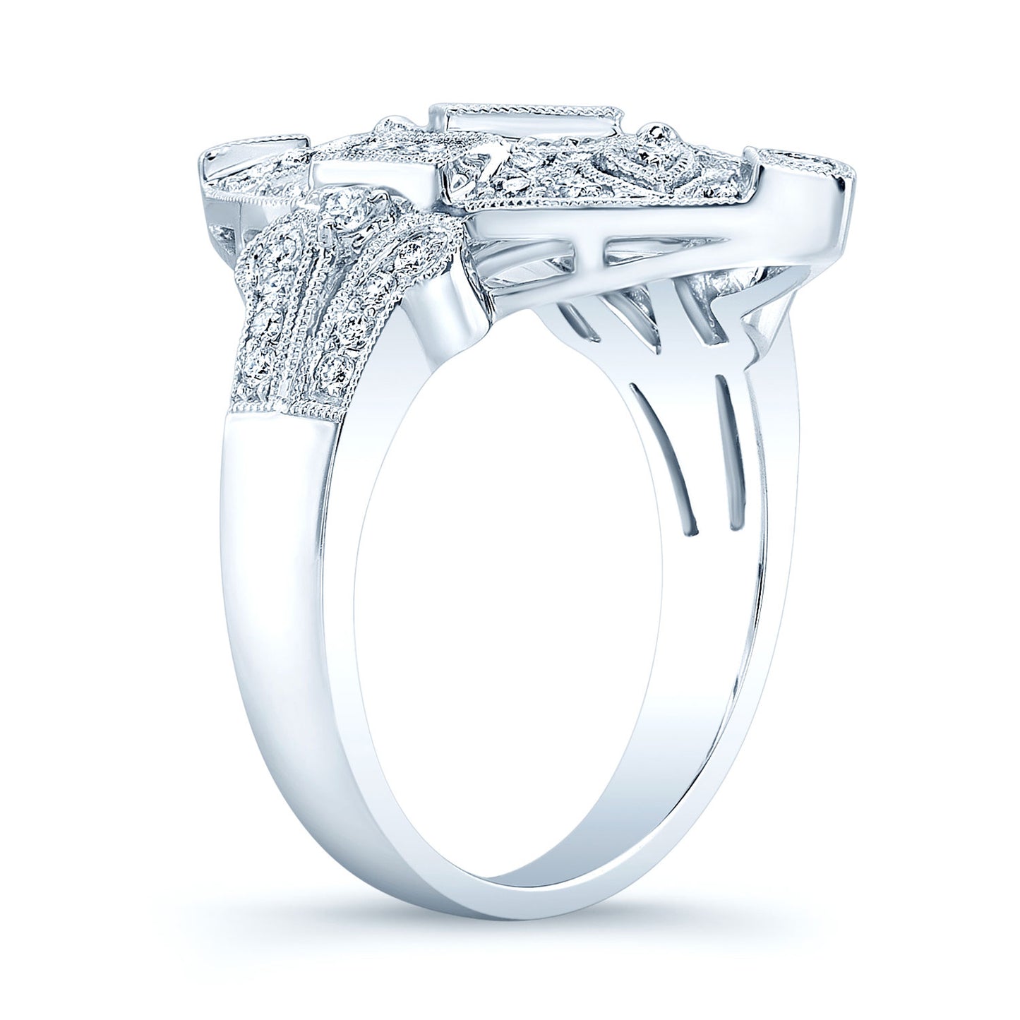 Diamond Antique Finish Art Deco Marquise Shape Ring In 14k White Gold