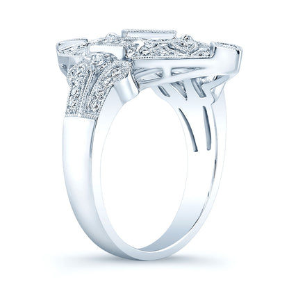 Diamond Antique Finish Art Deco Marquise Shape Ring In 14k White Gold
