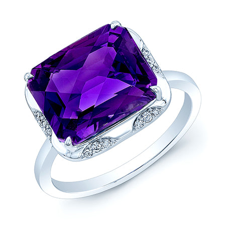 Amethyst And Diamond East/west Ring 14k White Gold
