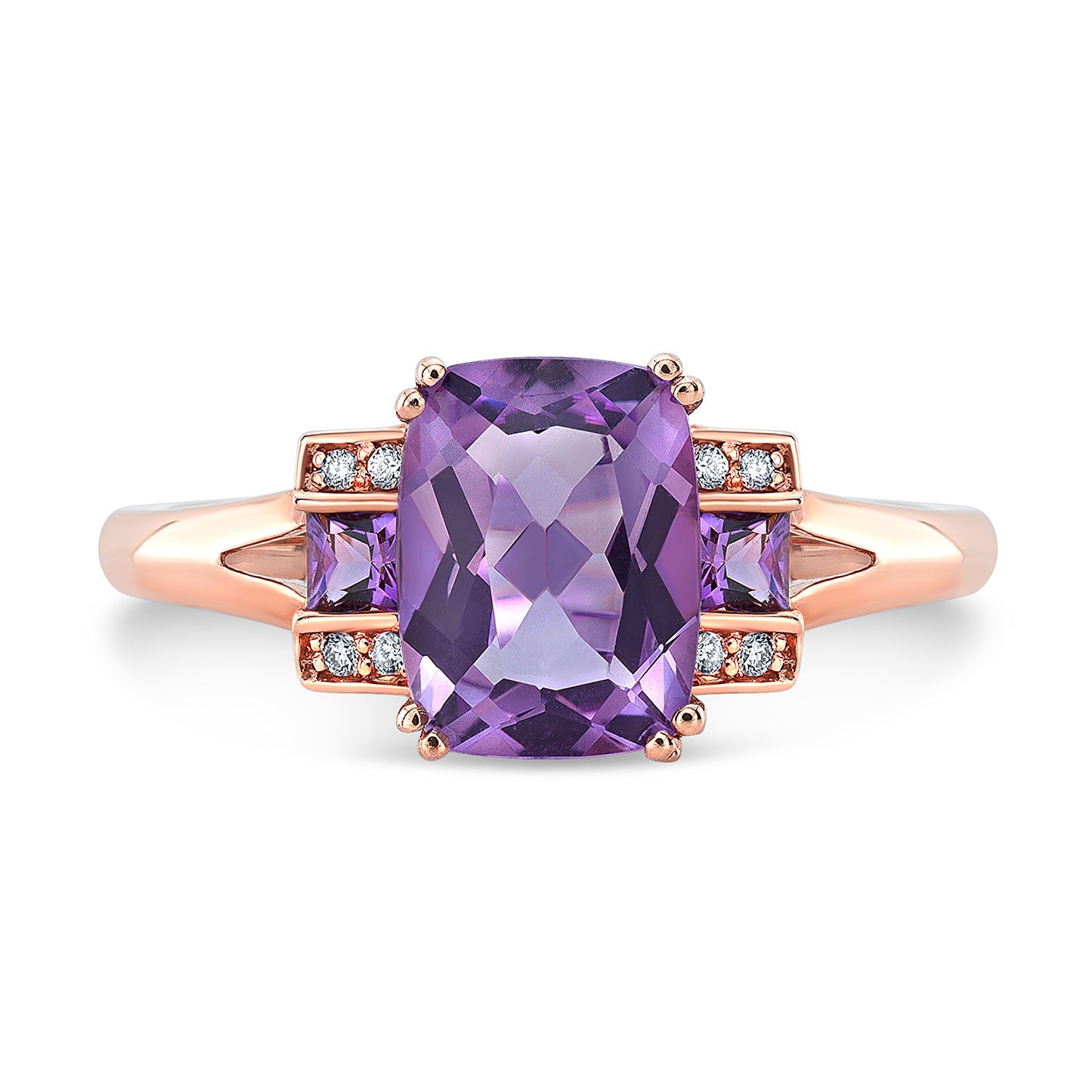 Amethyst And Diamond Step Ring In 14k Rose Gold