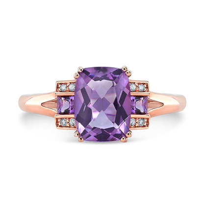 Amethyst And Diamond Step Ring In 14k Rose Gold