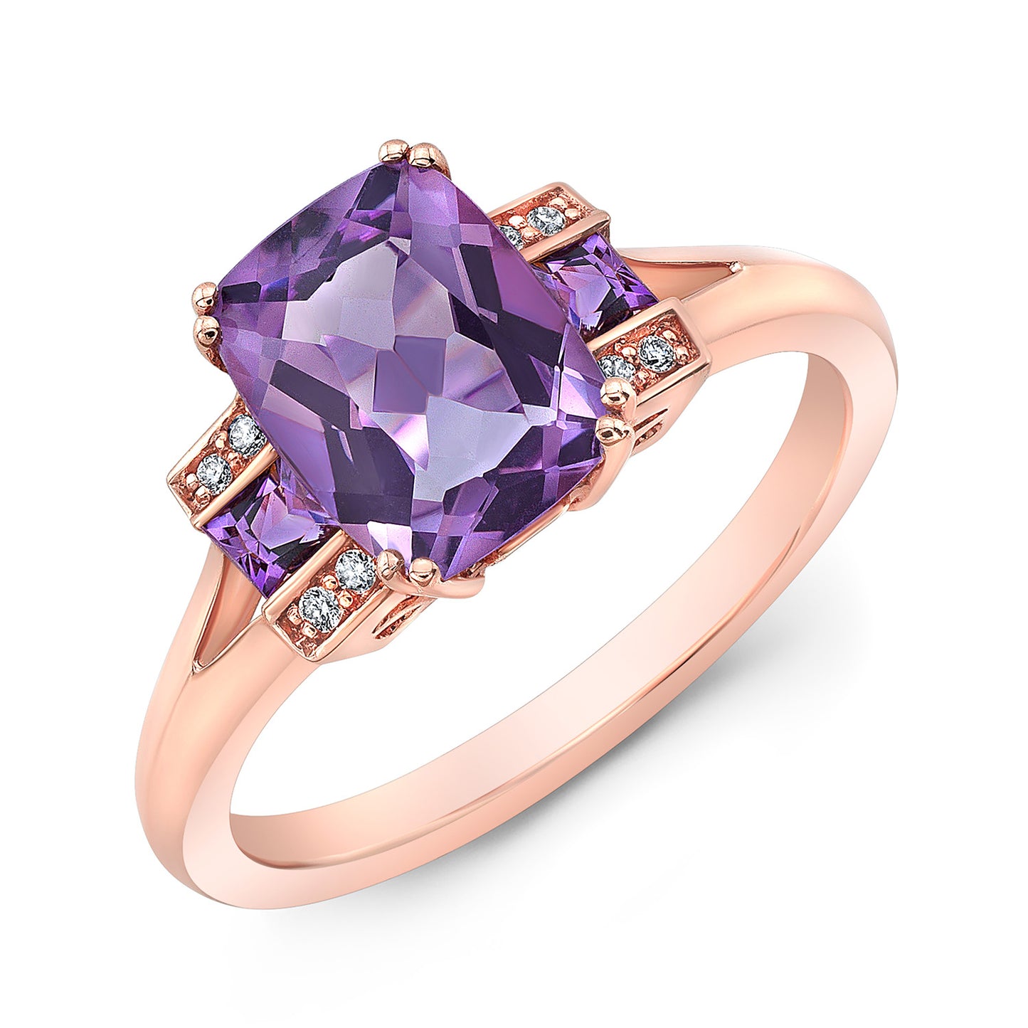 Amethyst And Diamond Step Ring In 14k Rose Gold