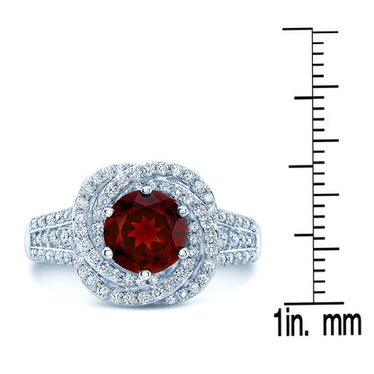 Garnet And Diamond Halo Ring In 14k White Gold