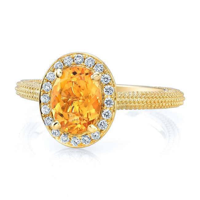 Oval Citrine And Diamond Halo Ring In 14k Yellow Gold (8x6mm)
