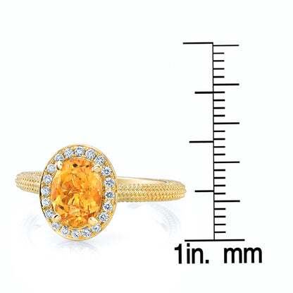 Oval Citrine And Diamond Halo Ring In 14k Yellow Gold (8x6mm)