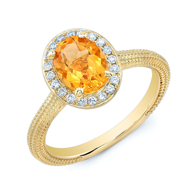 Oval Citrine And Diamond Halo Ring In 14k Yellow Gold (8x6mm)