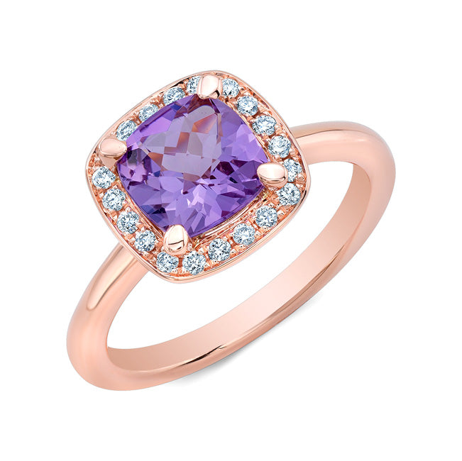 Pink Amethyst And Diamond Halo Ring In 14k Rose Gold (7mm) Vs