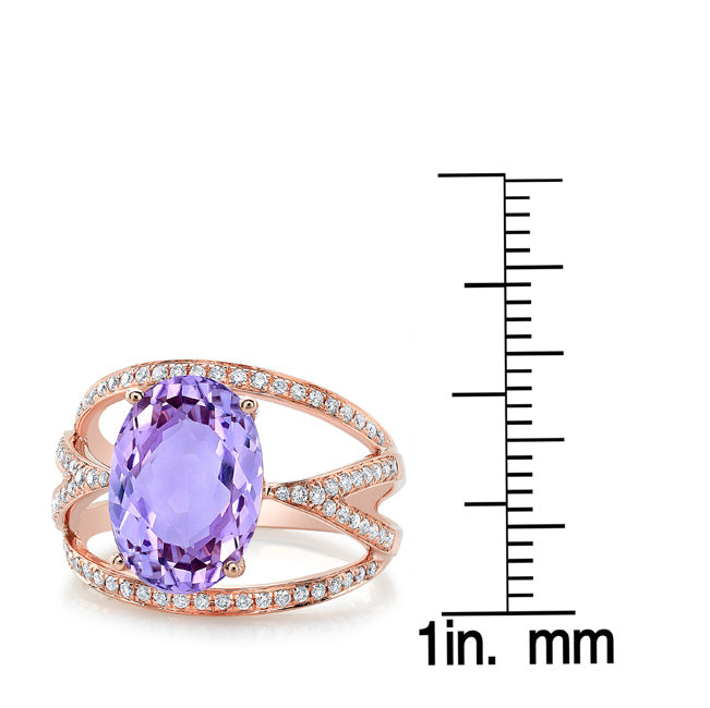 Oval Amethyst And Diamond Ring In 14k Rose Gold (13x9mm) Vs