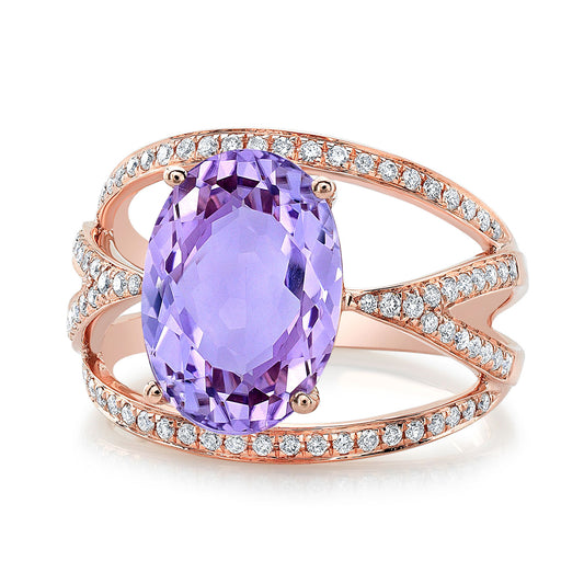Oval Amethyst And Diamond Ring In 14k Rose Gold (13x9mm) Vs