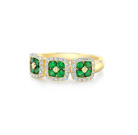Tsavorite And Diamond 3-stone Inspired Ring In 14k Yellow Gold