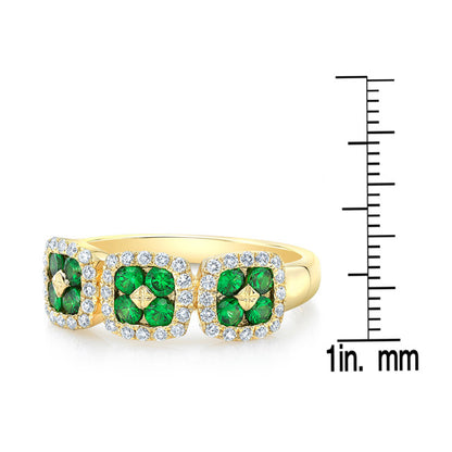 Tsavorite And Diamond 3-stone Inspired Ring In 14k Yellow Gold