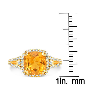 Citrine And Diamond Halo Cushion -cut Ring In 14k Yellow Gold