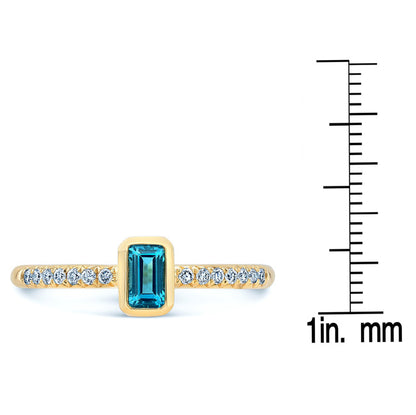 Swiss Blue Topaz Emerald Cut And Diamond Ring In 14k Yellow Gold