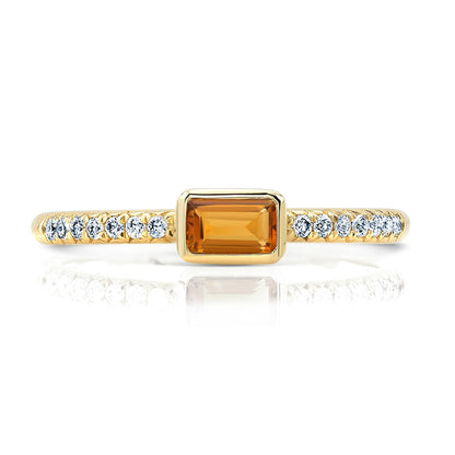 Citrine Emerald Cut And Diamond Ring In 14k Yellow Gold
