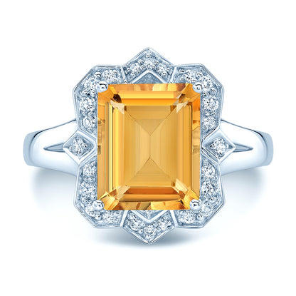 Citrine Emerald Cut And Diamond Ring In 14k White Gold (1/5 Ct.tw.)