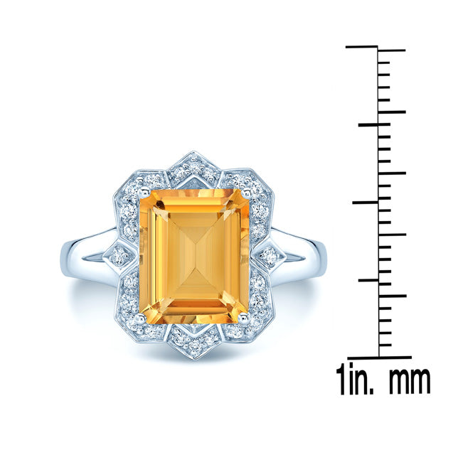 Citrine Emerald Cut And Diamond Ring In 14k White Gold (1/5 Ct.tw.)