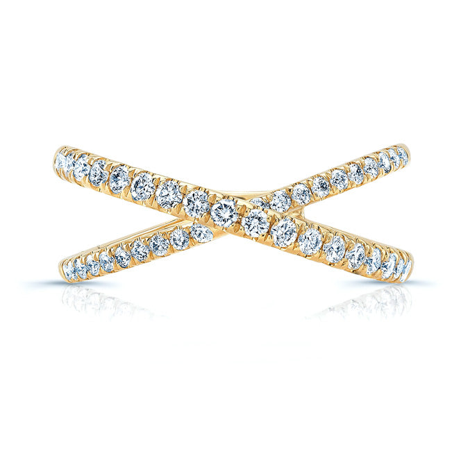 Diamond Pave Bypass Crossover Ring In 14k Yellow Gold (3/8 Ct.tw.)