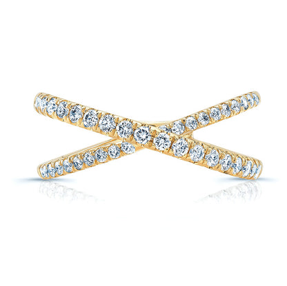 Diamond Pave Bypass Crossover Ring In 14k Yellow Gold (3/8 Ct.tw.)