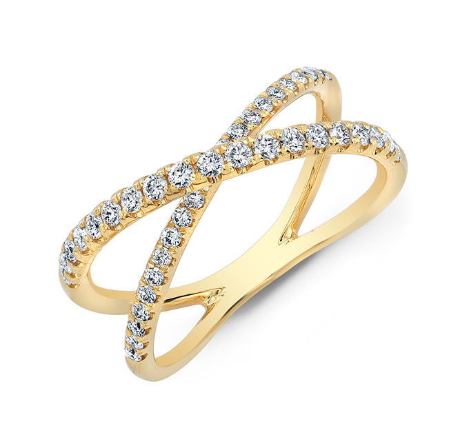 Diamond Pave Bypass Crossover Ring In 14k Yellow Gold (3/8 Ct.tw.)