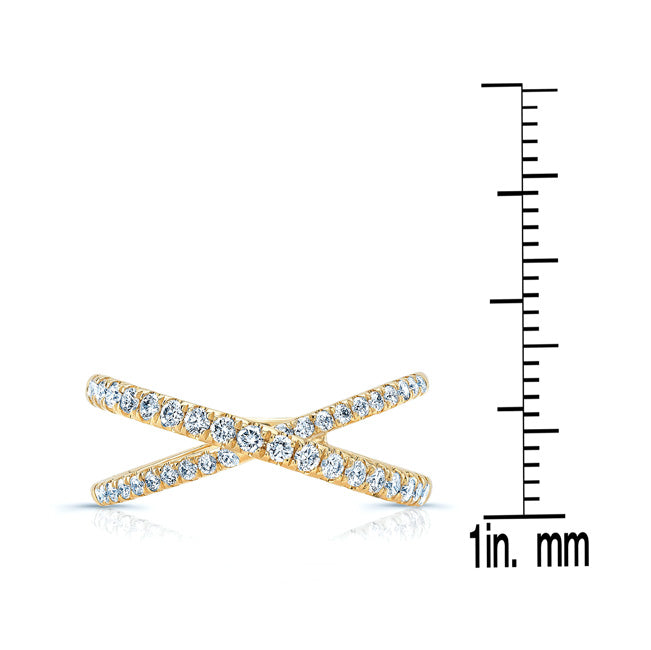 Diamond Pave Bypass Crossover Ring In 14k Yellow Gold (3/8 Ct.tw.)