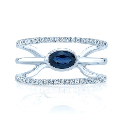 Sapphire And Diamond Open Work Ring In 14k White Gold (1/4 Ct.tw.)