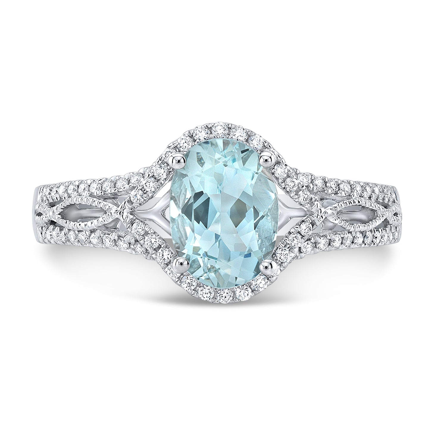 Aquamarine & Diamond Ring in 14K White Gold 1/5ctw | Carl K. Gumpert