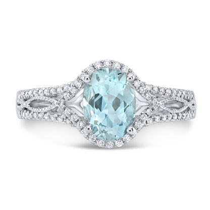 Aquamarine & Diamond Ring in 14K White Gold 1/5ctw | Carl K. Gumpert