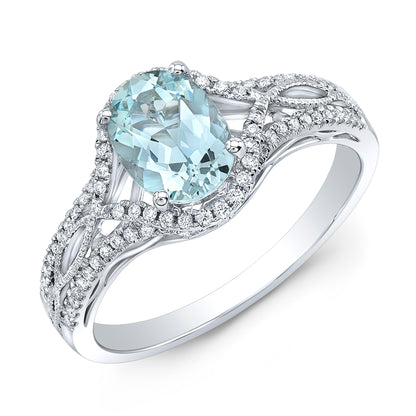 Aquamarine & Diamond Ring in 14K White Gold 1/5ctw | Carl K. Gumpert