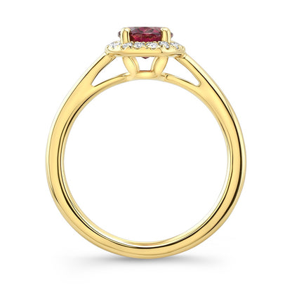 Rhodolite Garnet and Diamond Oval Halo Ring in 14k Yellow Gold 1/8ctw