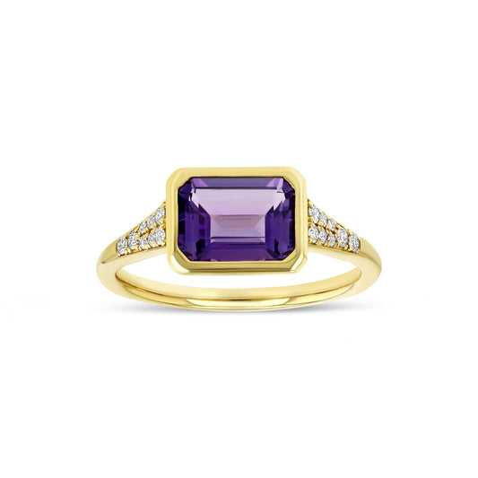 Amethyst East-West Emerald Cut Bezel Ring 14k Yellow Gold 1/10ctw