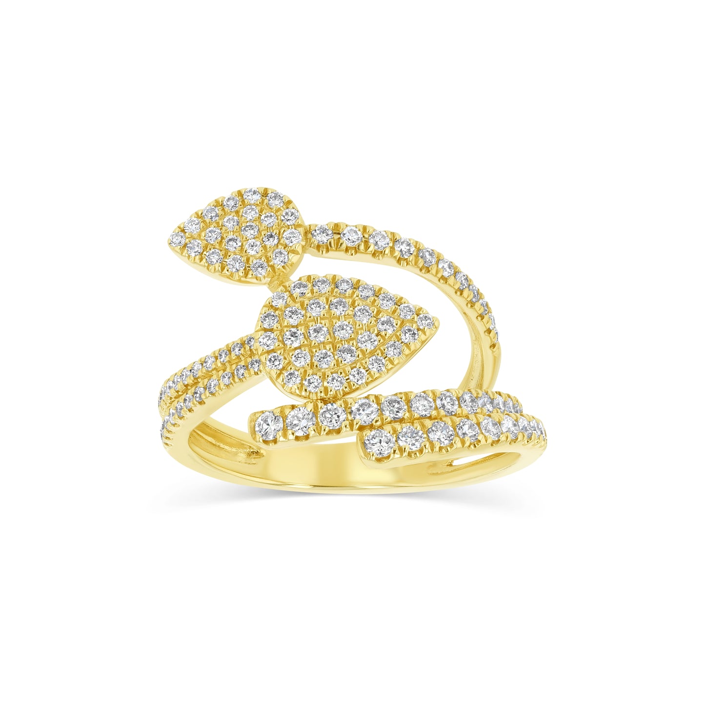 Diamond Leaf Spiral Ring in 14k Yellow Gold 3/4ctw