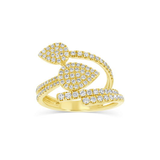 Diamond Leaf Spiral Ring in 14K Yellow Gold 3/4ctw