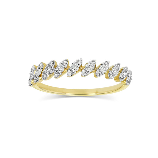 Diamond Tilted Leaf Band Ring in 14K Yellow Gold 1/3ctw
