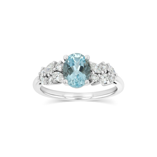 Aquamarine and Diamond Ring in 14K White Gold 1/3ctw