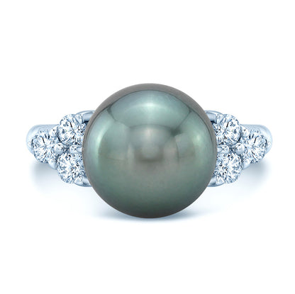 Black South Sea Pearl And Diamond Ring In 14k White Gold
