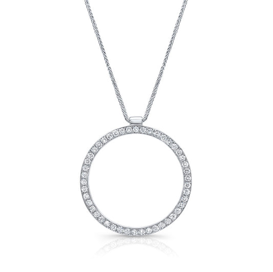 Diamond Pave Circle Pendant In 18k White Gold (1ctw)