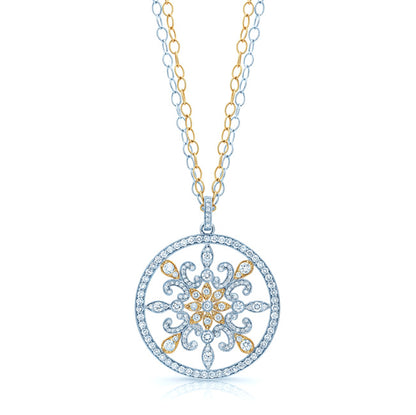 Fleur Di Lis Diamond Pendant In 18k Two Tone Gold (2-1/3 Ct.tw.)