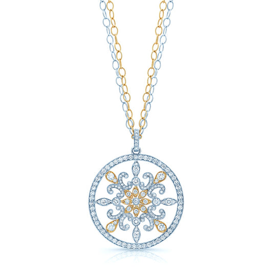 Fleur Di Lis Diamond Pendant In 18k Two Tone Gold (2-1/3 Ct.tw.)