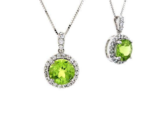 Peridot And Diamond Pendant In 14k White Gold (1/6 Ct. Tw.)