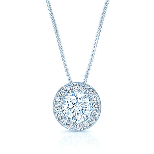 Diamond Round Halo Pendant In 18k White Gold (0.70ct Center)
