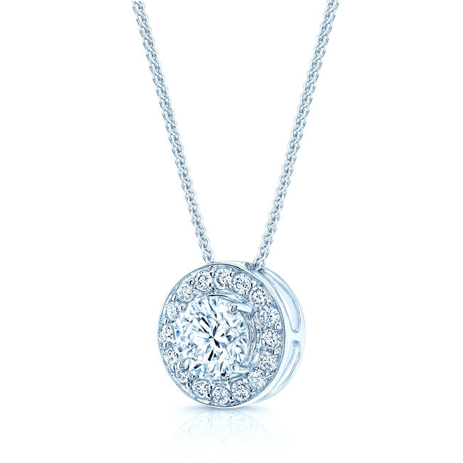 Diamond Round Halo Pendant In 18k White Gold (0.70ct Center)