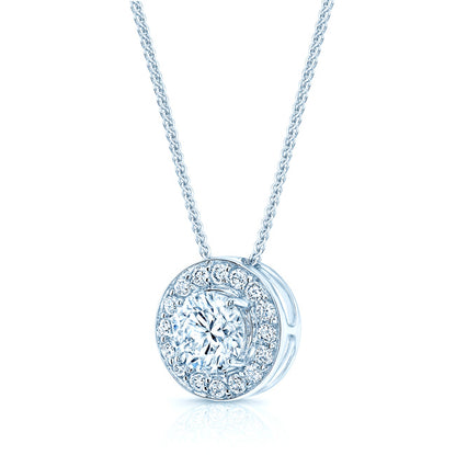 Diamond Round Halo Pendant In 18k White Gold (0.70ct Center)