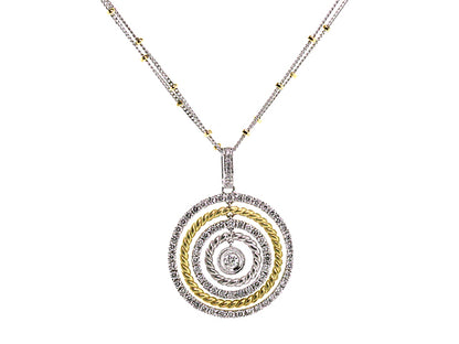 Diamond Concentric Circles Pendant With Rope Texture In 18k Two Tone Gold