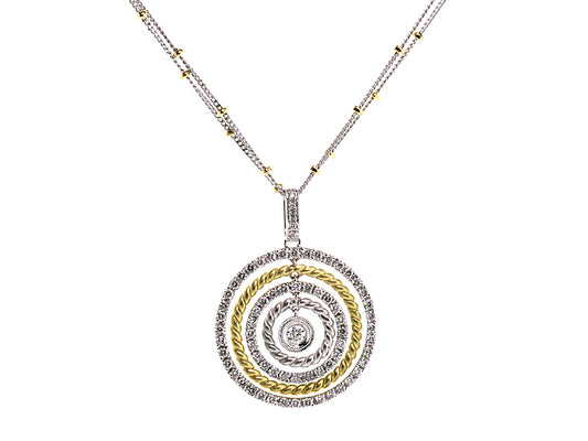 Diamond Concentric Circles Pendant With Rope Texture In 18k Two Tone Gold