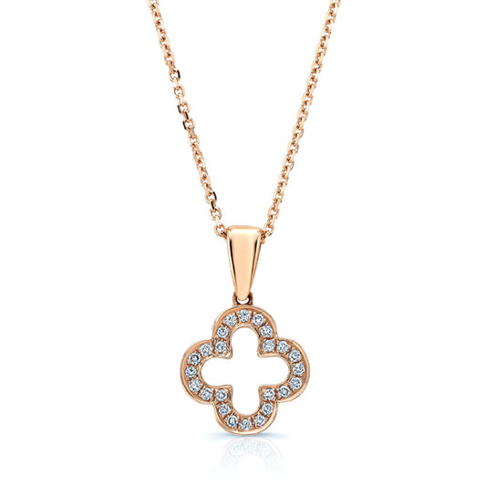 Diamond Clover Pendant In 14k Rose Gold