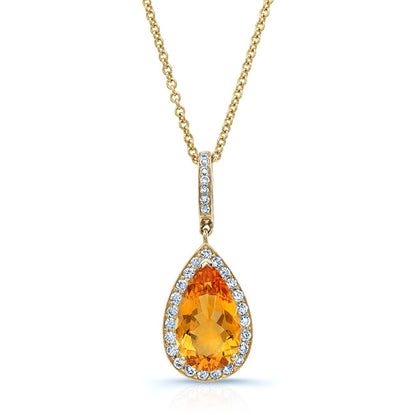 Citrine Pear And Diamond Halo Pendant In 14k Yellow Gold (1/2 Ct. Tw.)