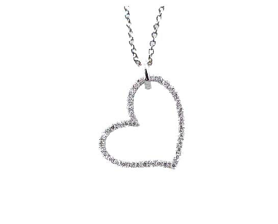 Diamond Pave Side Floating Heart Pendant In 14k White Gold (1/4 Ct.tw.)